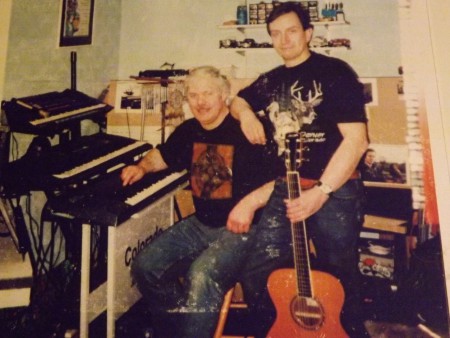 Mike Bradbury and league organiser Mark Robinson in musical mode circa 2003